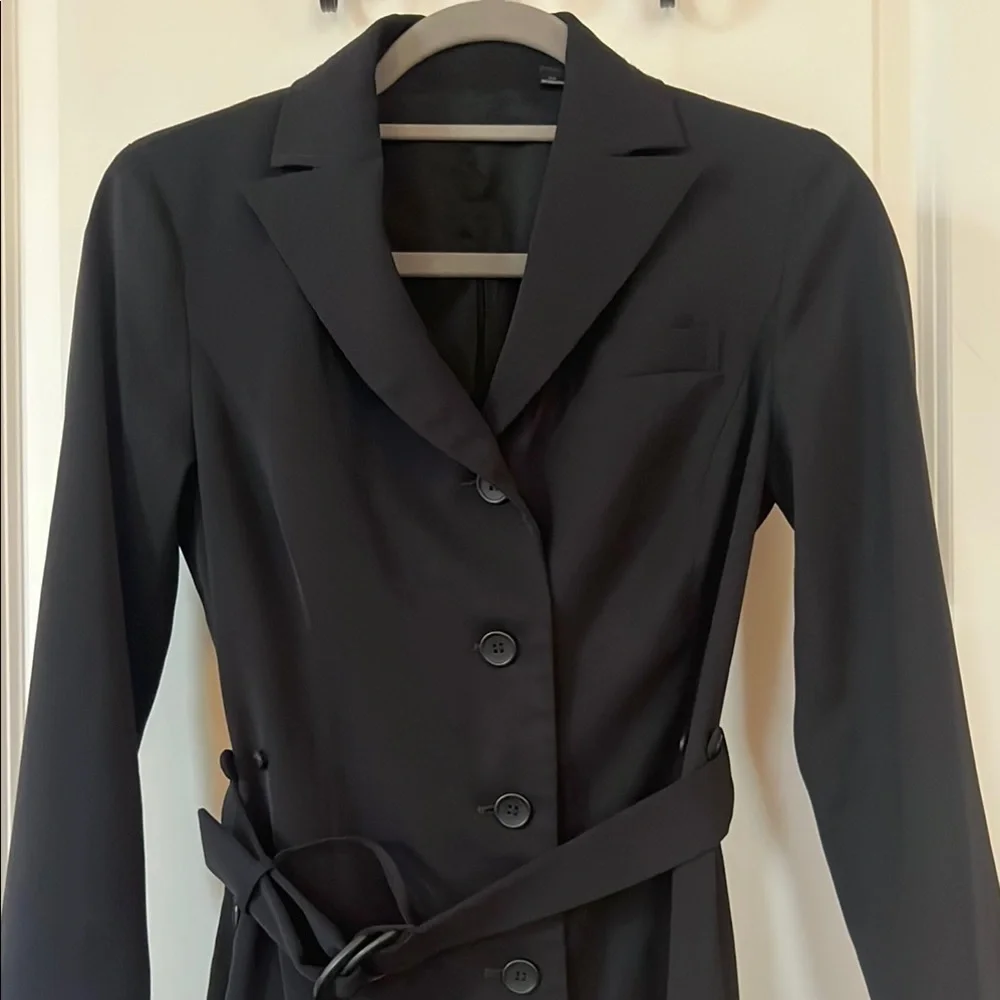 Black Long Sleeve Button Front Shirt Dress with Notched Collar - Picture 2 of 5